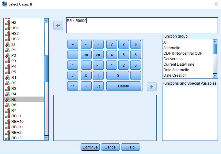 Title: Figure 10 - Description: This is the SPSS dialog box for selecting only the Christians (e.g., values less than 50000 for R5).