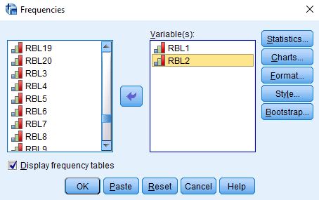 Title: Figure 2 - Description: This is the Frequencies dialog box with RBL1 and RBL2 selected.